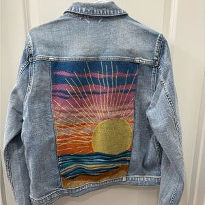 NWT Driftwood Sunburst Denim Jacket with Colorful Embroidery - L